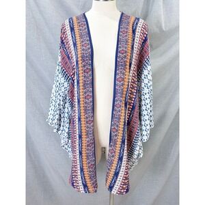 Angie Boho Mixed Print Open Front Kimono Cardigan M Festival Topper